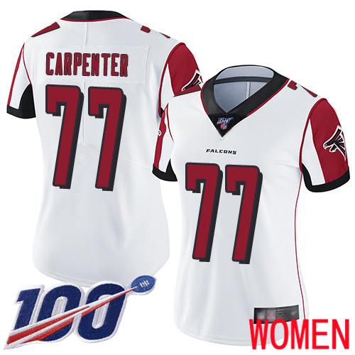 Atlanta Falcons Limited White Women James Carpenter Road Jersey NFL Football 77 100th Season Vapor Untouchable